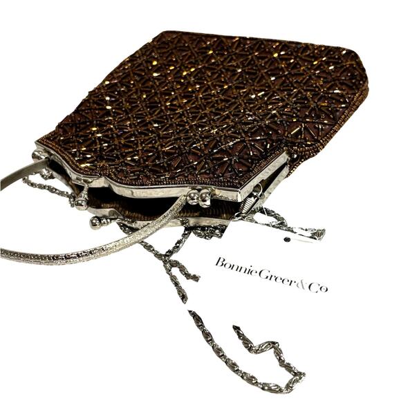 Bonnie Greer & Co coppery brown beaded evening bag clutch purse top handle - Picture 5 of 8